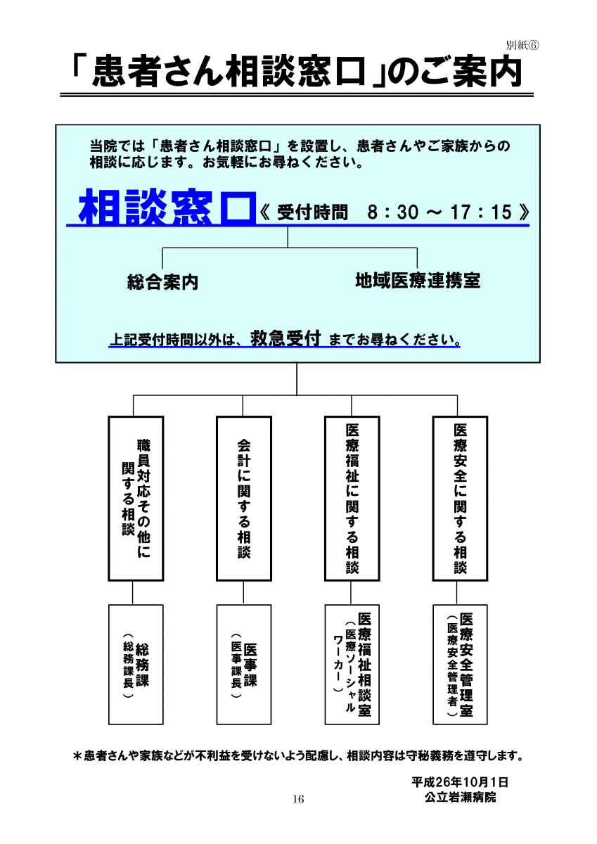 「患者さん相談窓口」のご案内